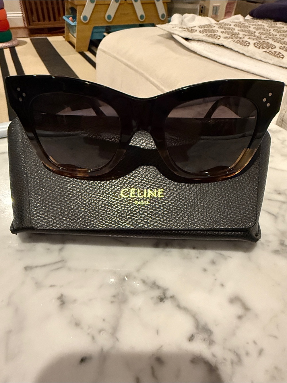 Celine Cat-Eye Sunglasses in Black and Dark Tortoise